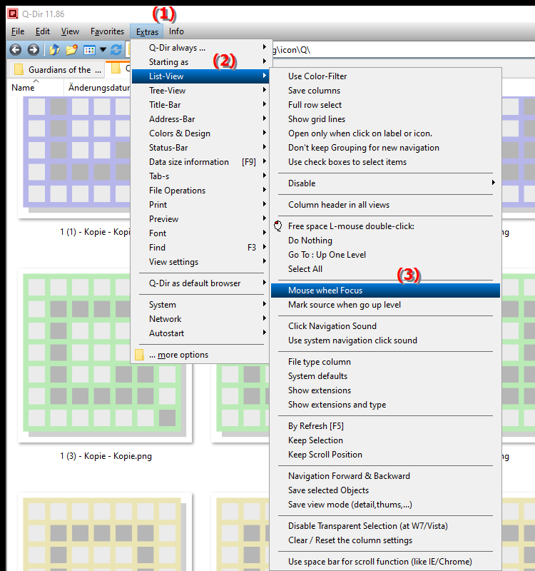 Mouse wheel focus setting of list view in File Explorer